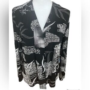 Ronnie Nicole by Ouida Black Print Jacket Open Front Black Size Petite Large.